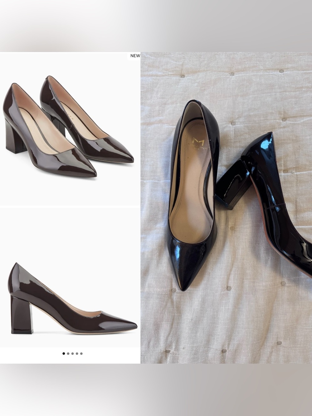 Marc Fisher Patent Block Heel Pointed Toe Pump